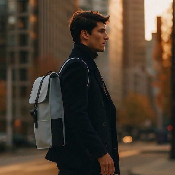 Rains Backpack Light Blue Waterproof Minimalist Urban Commuter Work Bag City - Picture 2 of 13